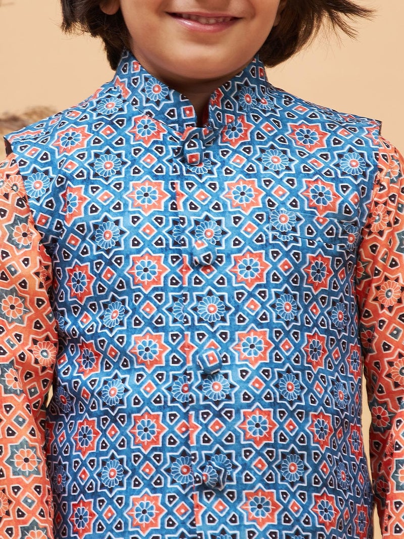 VASTRAMAY Boys' Blue Nehru Jacket – Traditional Ethnic Wear for Navratri, Garba, Dandiya & Festive Celebrations - Image 5