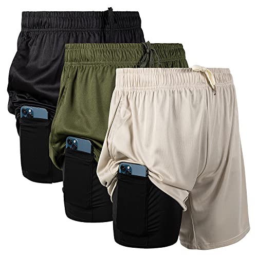 Ultra Performance 3 Pack Mens 2 in 1 Athletic Running Shorts 7 inch Inseam Workout Gym Compression Shorts for Men - Image 1