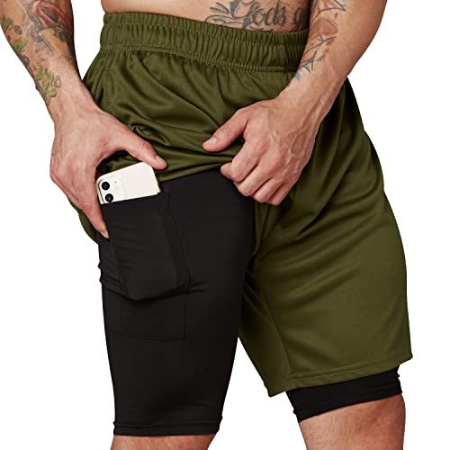 Ultra Performance 3 Pack Mens 2 in 1 Athletic Running Shorts 7 inch Inseam Workout Gym Compression Shorts for Men - Image 2
