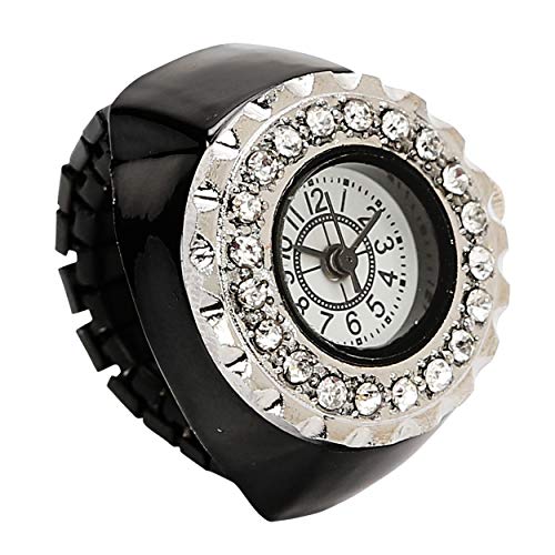 YouBella Jewellery Crystal Unisex Finger Ring Watch for Girls/Women/Men/Boys (Black) - Image 1