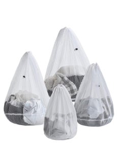 Mesh Laundry Bags Pack of 4 Durable Drawstring Laundry Washing Bags for Delicates Garments Lingerie Socks Bras and Baby Clothes (Coarse & Fine Mesh)