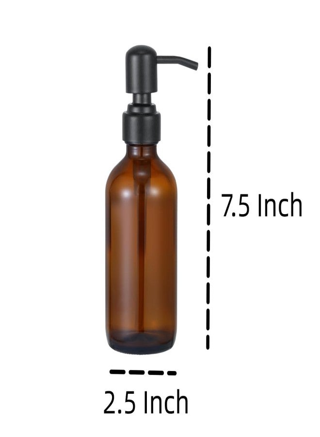 CHBKT 2pcs 8oz Amber Glass Jar Soap Dispenser with Matte Black Pump,Round Bottle with Pump, Bathroom Soap Dispenser Set for Farmhouse Home Kitchen Decor (Amber Glass - Matte Black Pump) - Image 4