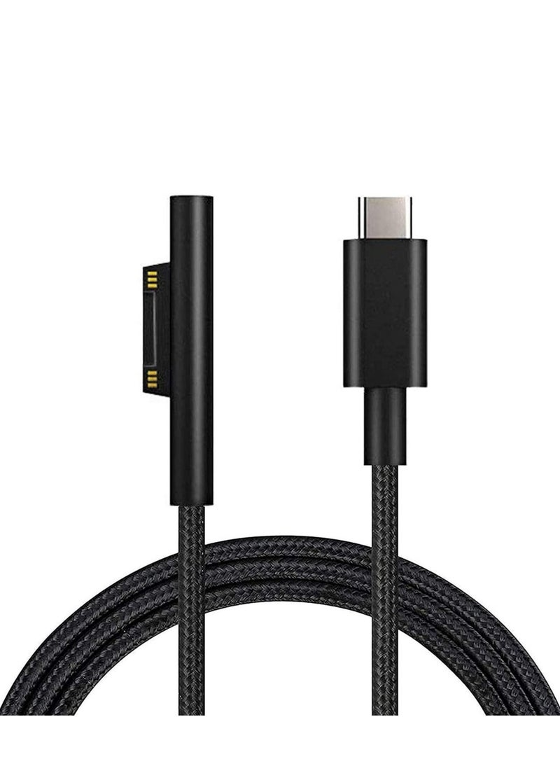 Captaintech Nylon Braided Surface Connect to USB C Charging Cable, Compatible with Microsoft Surface Pro 7/6/5/4/3 Go3/2/1 Laptop4/3/2/1, Must work with 45W 15V3A USB-C Charger (Black, 6ft) - Image 1