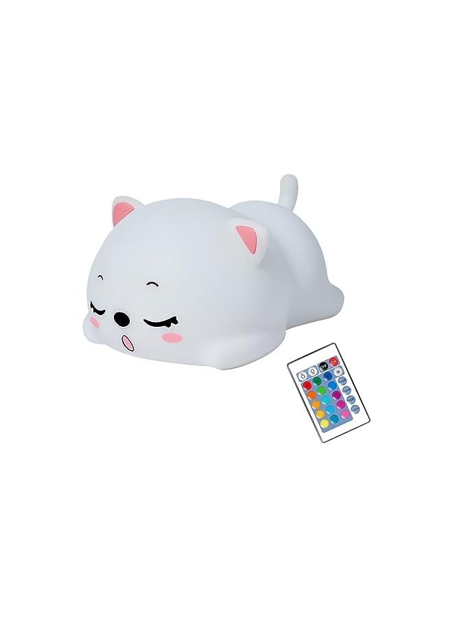 The Bros Sleeping Cat Lamp with Remote Control Silicone Kitty Night Light for Kids Toddler Baby Girls Rechargeable Cute Kawaii Nightlight - Image 2