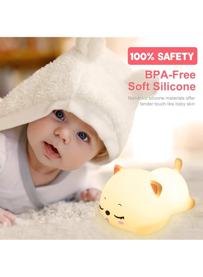 The Bros Sleeping Cat Lamp with Remote Control Silicone Kitty Night Light for Kids Toddler Baby Girls Rechargeable Cute Kawaii Nightlight - Image 3