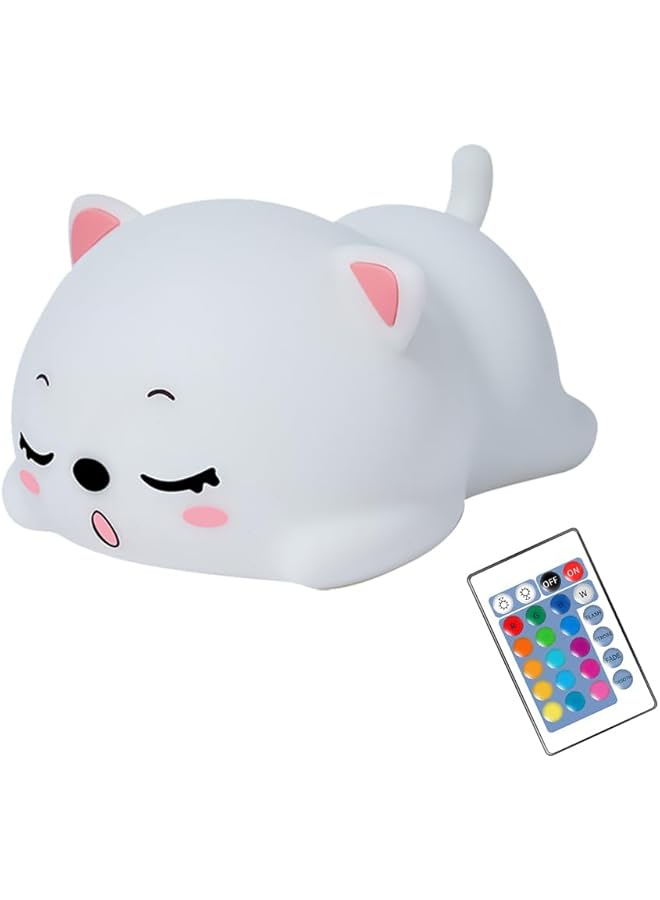 The Bros Sleeping Cat Lamp with Remote Control Silicone Kitty Night Light for Kids Toddler Baby Girls Rechargeable Cute Kawaii Nightlight - Image 1