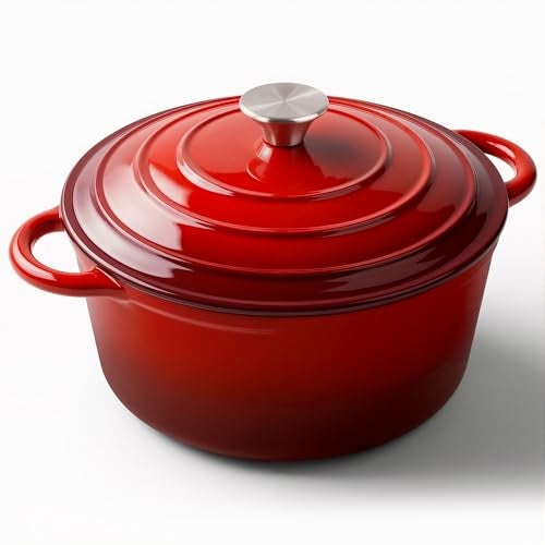 Miereirl 6 Quart Enameled Dutch Oven Pot with Lid, Cast Iron Dutch Oven with Dual Handles for Bread Baking, Cooking, Non-stick Enamel Coated Cookware (Red) - Image 1