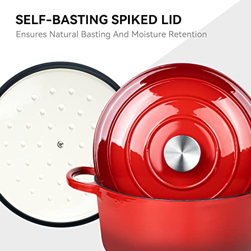 Miereirl 6 Quart Enameled Dutch Oven Pot with Lid, Cast Iron Dutch Oven with Dual Handles for Bread Baking, Cooking, Non-stick Enamel Coated Cookware (Red) - Image 3