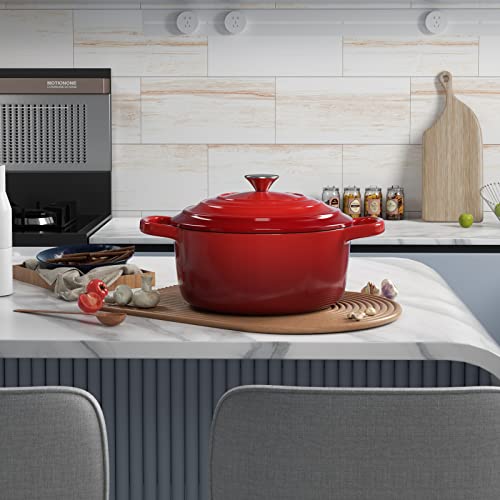Miereirl 6 Quart Enameled Dutch Oven Pot with Lid, Cast Iron Dutch Oven with Dual Handles for Bread Baking, Cooking, Non-stick Enamel Coated Cookware (Red) - Image 2