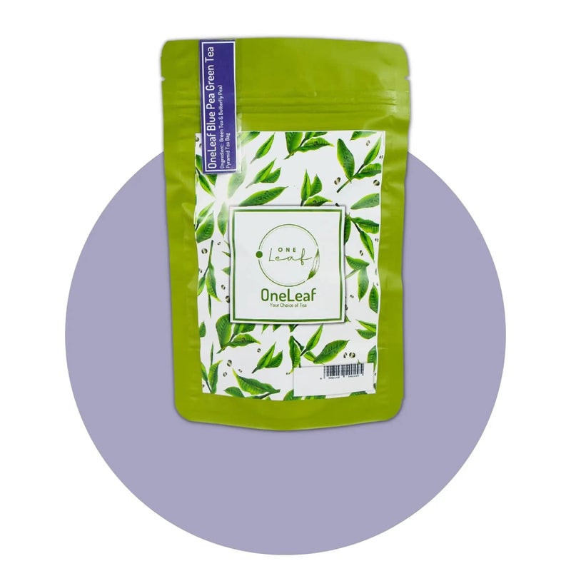 ONELEAF Blue Pea Green Tea for Skin Glow & Digestion | Non-Bitter Butterfly Pea Pyramid Tea Bag | Helps in Stress Relieving | Refreshing Cool Beverage Iced Tea- 80gm Pouch (Pack of 40 Tea Bags) - Image 1