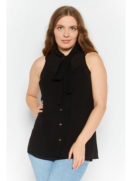 Women Tie Neck Sleeveless Plain Top, Black - pzsku/ZB9659E28F5C4FF546625Z/45/_/1737642401/294d2b2b-e79f-48ff-950c-199db0456521