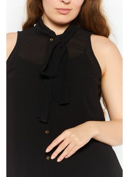 Women Tie Neck Sleeveless Plain Top, Black - pzsku/ZB9659E28F5C4FF546625Z/45/_/1737642402/256c202a-13cf-405a-89b5-f0b987cb69cd