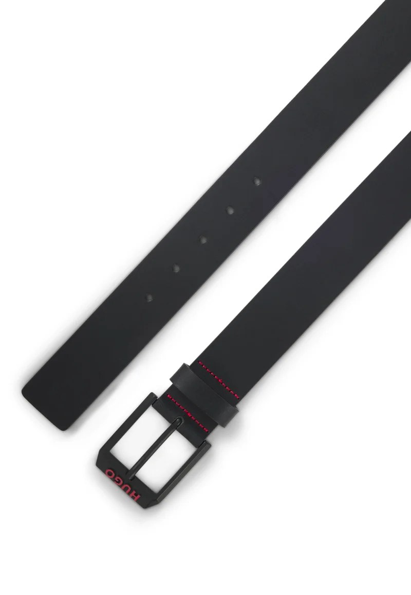 هوجو Italian-leather belt with angular logo buckle
