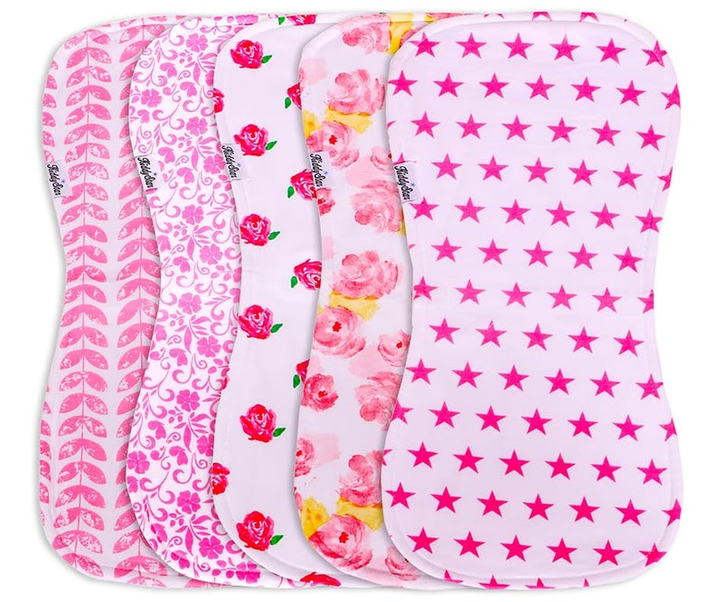 KiddyStar 5-Pack Organic Cotton Burp Cloths â€“ Large, Ultra-Soft 3-Layer Towels for Burping, Shoulder & Hand Use, Highly Absorbent
