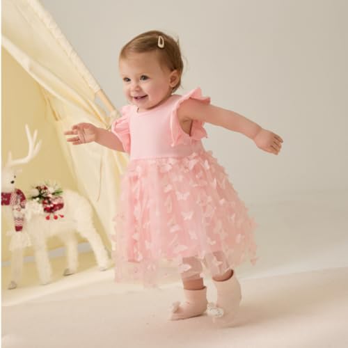 TENTIDE Baby Girl Butterfly Dress Tutu Ruffle Sleeveless Dresses Photograph Party Outfits Birthday Gift(6-12 Months, Pink) - Image 2