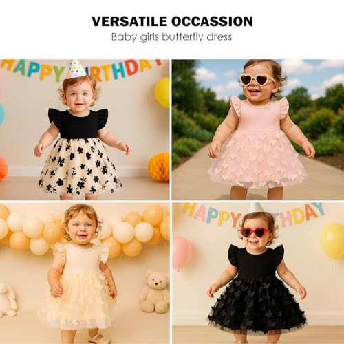 TENTIDE Baby Girl Butterfly Dress Tutu Ruffle Sleeveless Dresses Photograph Party Outfits Birthday Gift(6-12 Months, Pink) - Image 5