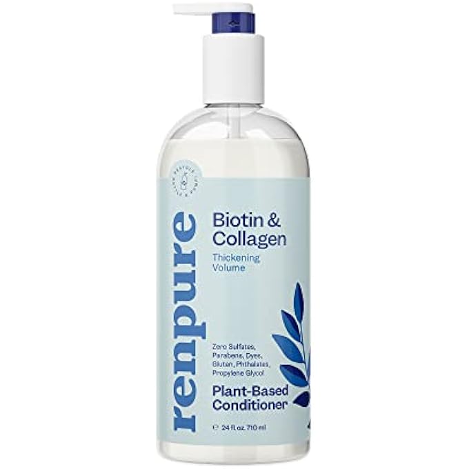 Renpure PLANT BASED BIOTIN AND COLLAGEN THICKENING VOLUME CONDITIONER - LEAVES HAIR LOOKING LUSCIOUS - GENTLE FORMULA - DYE, CRUELTY AND PARABEN FREE - RECYCLABLE, PUMP BOTTLE DESIGN - 24 FL OZ - Image 1