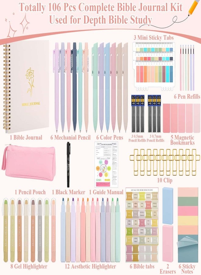 Flasoo 106 Pack Bible Study Supplies Journaling Kit for Women, Church Journal Note Taking Annotation Kit, Tabs and Highlighters Set with Pencil Case and More Bible Accessories Christian Gift - Image 3