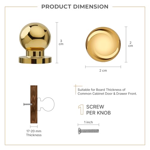 LAPO Cabinet Knobs for Cupboards & Drawers | Stainless Steel Material | Premium PVD Gold Finish | Round Design Furniture Knob| Easy Installation | 3 Years Warranty | Pack of 9 - Image 2