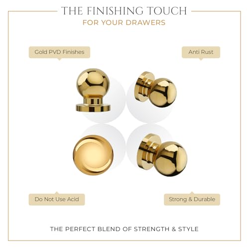 LAPO Cabinet Knobs for Cupboards & Drawers | Stainless Steel Material | Premium PVD Gold Finish | Round Design Furniture Knob| Easy Installation | 3 Years Warranty | Pack of 9 - Image 5