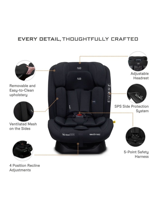 نيوبريز مقعد سيارة للسفر متعدد الوظائف من آي-هيبتا للأطفال من حديثي الولادة حتى  سنة، قابل للتعديل والانحناء، مع وسادة ذاكرة ودعم قطني، - كجم، -، ، حزام خماسي النقاط - Image 2