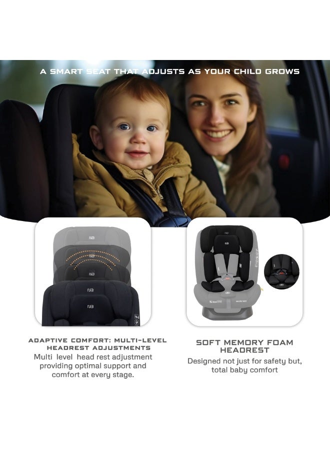 نيوبريز مقعد سيارة للسفر متعدد الوظائف من آي-هيبتا للأطفال من حديثي الولادة حتى  سنة، قابل للتعديل والانحناء، مع وسادة ذاكرة ودعم قطني، - كجم، -، ، حزام خماسي النقاط - Image 3