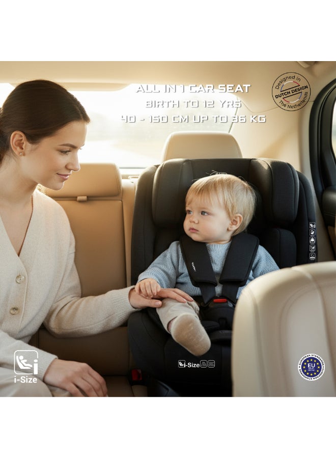 neobreez I-HEPTA All-in-1 Convertible Travel Car Seat for Baby, Toddler Child Girls Boys, i-Size, ECER129, Reclining&Adjustable Memory Foam, Lumbar&Reducing Cushion 0–36kg, 0–12Yrs, Group 0/1/2/3, 5-Point Harness - Image 2