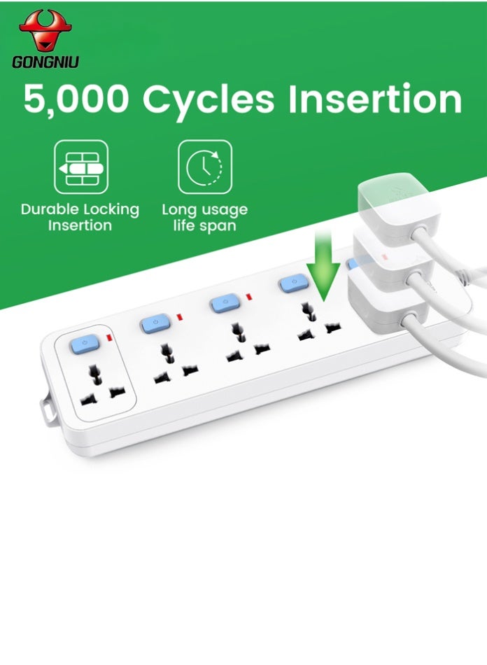 غونغنيو سلك تمديد كهربائي متعدد المنافذ بطول 3 أمتار، بخمسة منافذ عالمية مع مفاتيح فردية، وفتحات للتعليق، مناسب للاستخدام المنزلي والمكتبي. - Image 3