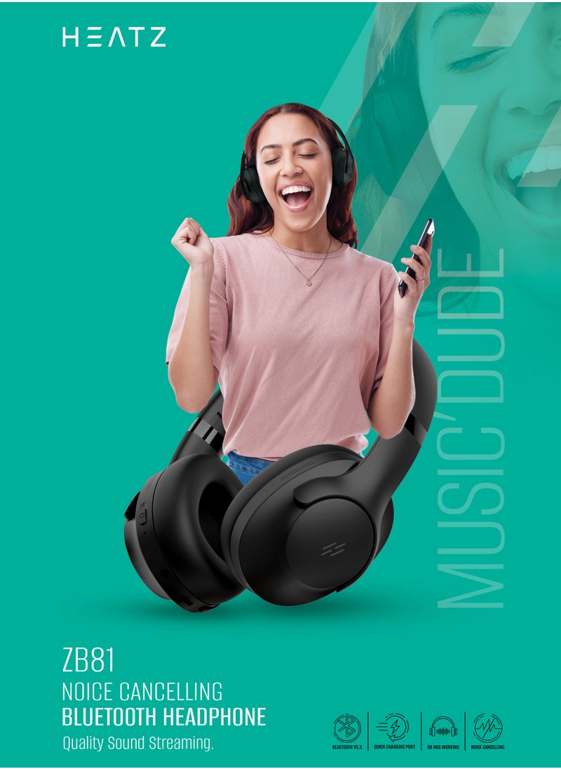 HEATZ Wireless Headphones Noise Cancelling Bluetooth V5.3 Over Ear Headphone Pure Sound For Mobile Phones Tablets Laptops Black Universal  - Image 5