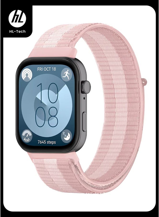 HL-Tech Nylon Band Suitable for Huawei Watch Fit 3/Fit 4/Fit 4 Pro Velcro Nylon Loop Strap Light pink - Image 1