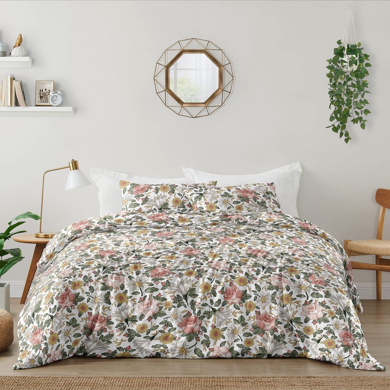 Sweet Jojo Designs Sweet Jojo Designs Vintage Floral Boho Girl FullQueen Size Kid Childrens Bedding Comforter Set  3 Pieces  Blush Pink Yellow Green and White Shabby Chic Rose Flower Farmhouse 