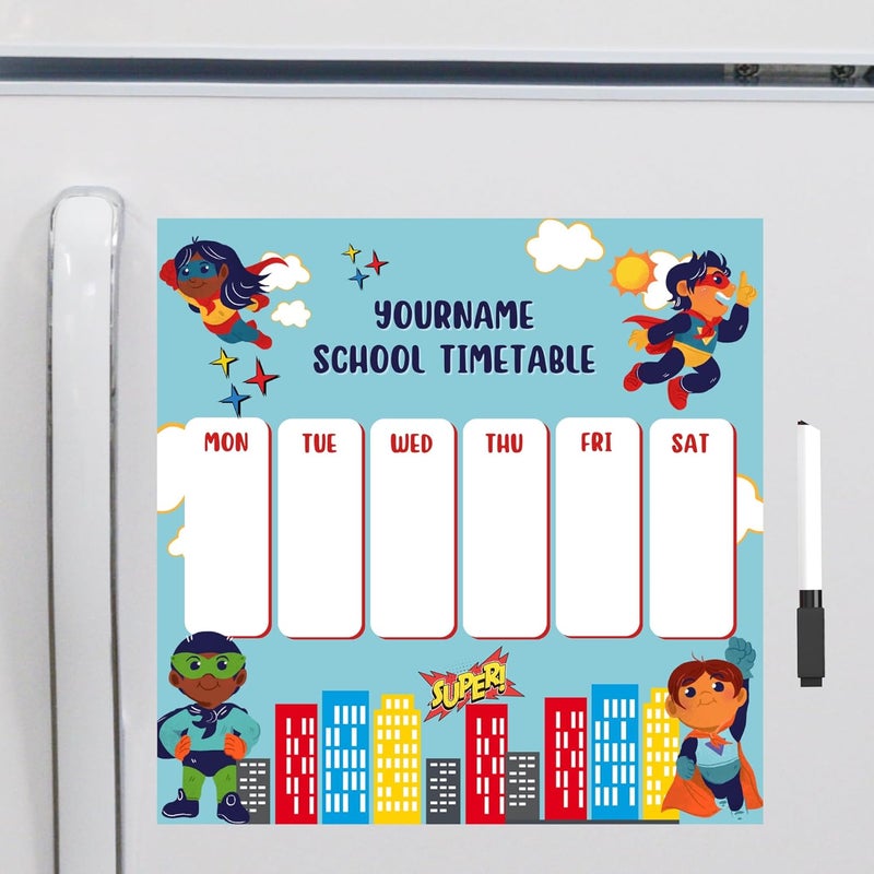 Yellow Nuts جدول المدرسة للأطفال مع تصميم شخصي مغناطيسي لتنظيم أسبوعي على الثلاجة مع قلم مغناطيسي قابل للمسح بموضوع كرتوني - Image 1