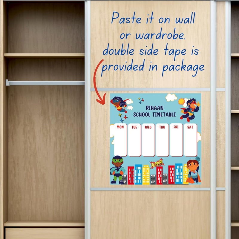 Yellow Nuts جدول المدرسة للأطفال مع تصميم شخصي مغناطيسي لتنظيم أسبوعي على الثلاجة مع قلم مغناطيسي قابل للمسح بموضوع كرتوني - Image 3