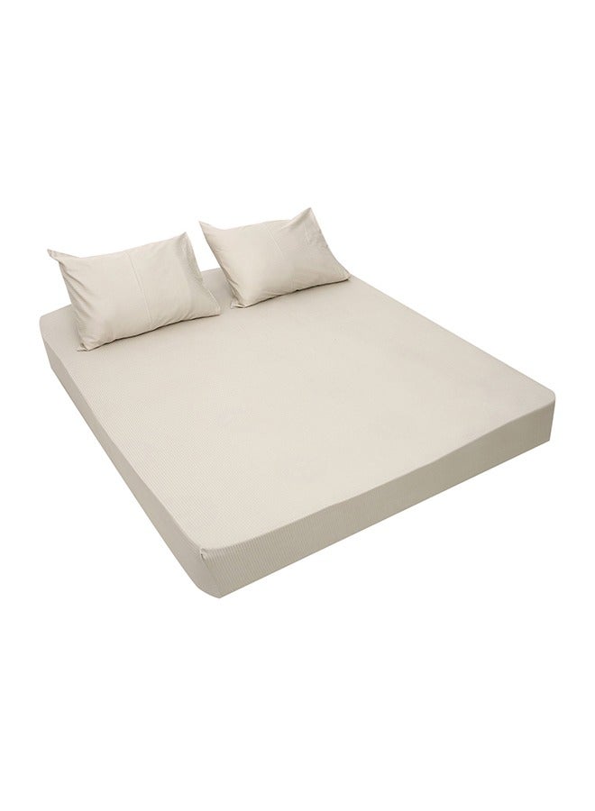 MEHALLA MEHALLA Fitted Sheet Set - Satin Stripe 4mm - King Light Grey-100% Egyptian cotton  - Image 1
