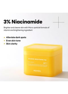 MEDIHEAL Vitamide Brightening Pad - Vegan Face Hypoallergenic Pads With Niacinamide, Sea Buckthorn - Radiance Boosting Pads For Clear, Illuminating Skin 100 Pads 