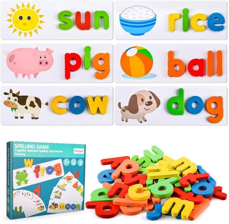 Spelling Game Toys, Wooden Alphabet Puzzle Toys Set, Words Learning & Letter Matching Game, Develops Alphabet Words Spelling Skills, Educational Toys For Over 3 Years Old Kids