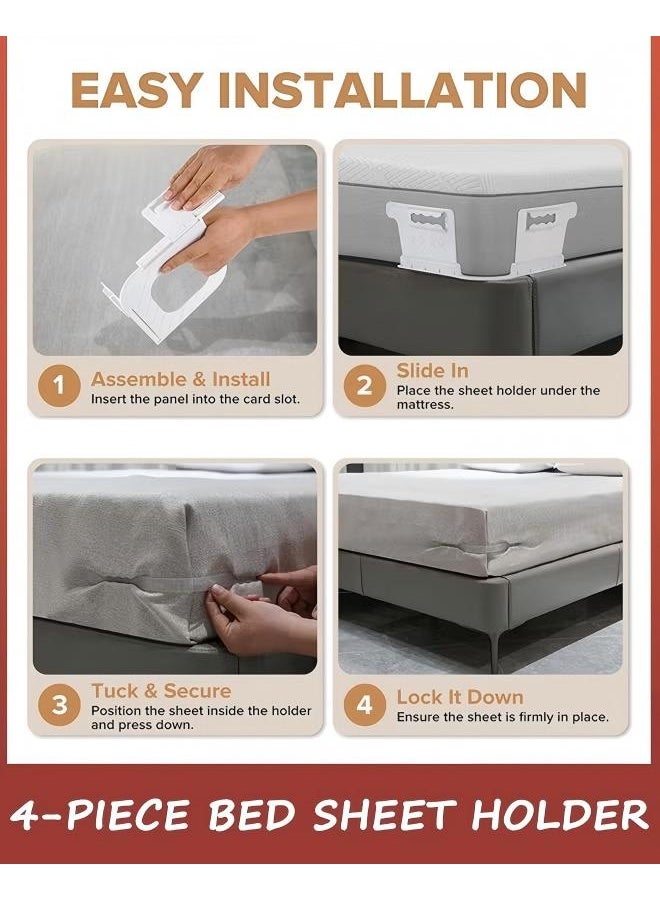 جين لى تشيانغ حامل ملاءات جديد غير مرئي مع أشرطة ملاءات، حامل ملاءات زاوية قابل للقفل - يناسب جميع أنواع المراتب، حامل ملاءات مثبت يحافظ على الملاءات آمنة ومحكمة، مشابك ملاءات سهلة التركيب، تثبيت (عبوة من 4 قطع، أبيض) - Image 5