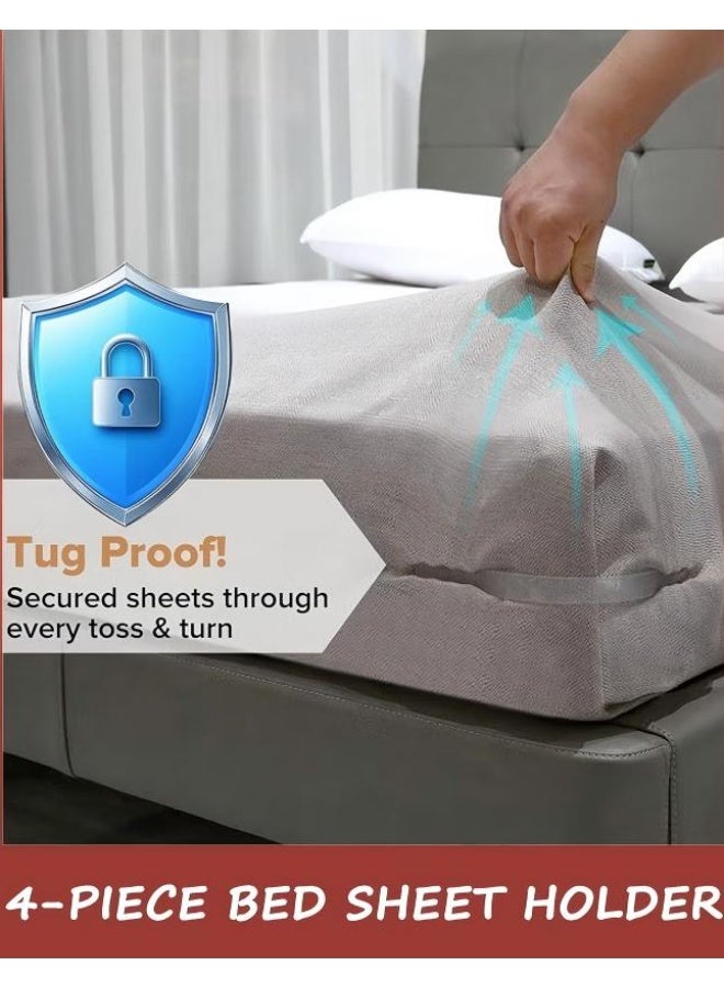 جين لى تشيانغ حامل ملاءات جديد غير مرئي مع أشرطة ملاءات، حامل ملاءات زاوية قابل للقفل - يناسب جميع أنواع المراتب، حامل ملاءات مثبت يحافظ على الملاءات آمنة ومحكمة، مشابك ملاءات سهلة التركيب، تثبيت (عبوة من 4 قطع، أبيض) - Image 4