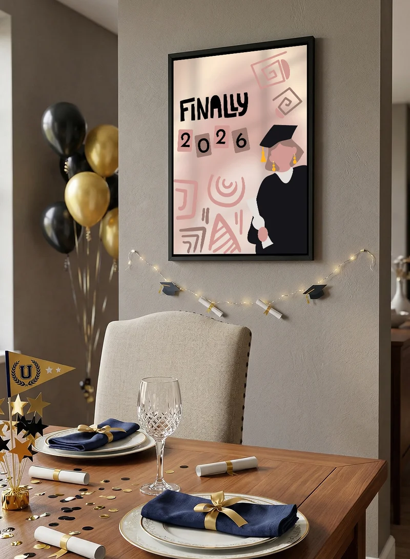 LOWHA Class of 2026 Graduation Canvas Wall Art Stretched Over Wooden Frame with Black Floating Frame and Finally Design
