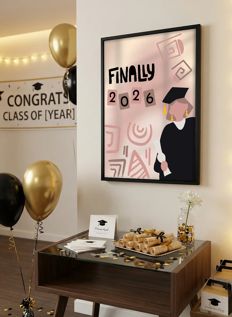 LOWHA Class of 2026 Graduation Canvas Wall Art Stretched Over Wooden Frame with Black Floating Frame and Finally Design