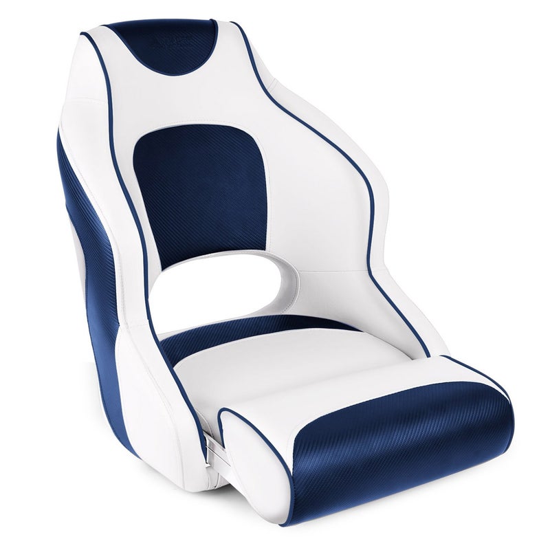 Leader Accessories Two Tone Captains Bucket Seat Boat Seat Premium Sports Flip Up Boat SeatWhiteBlueBlue Piping