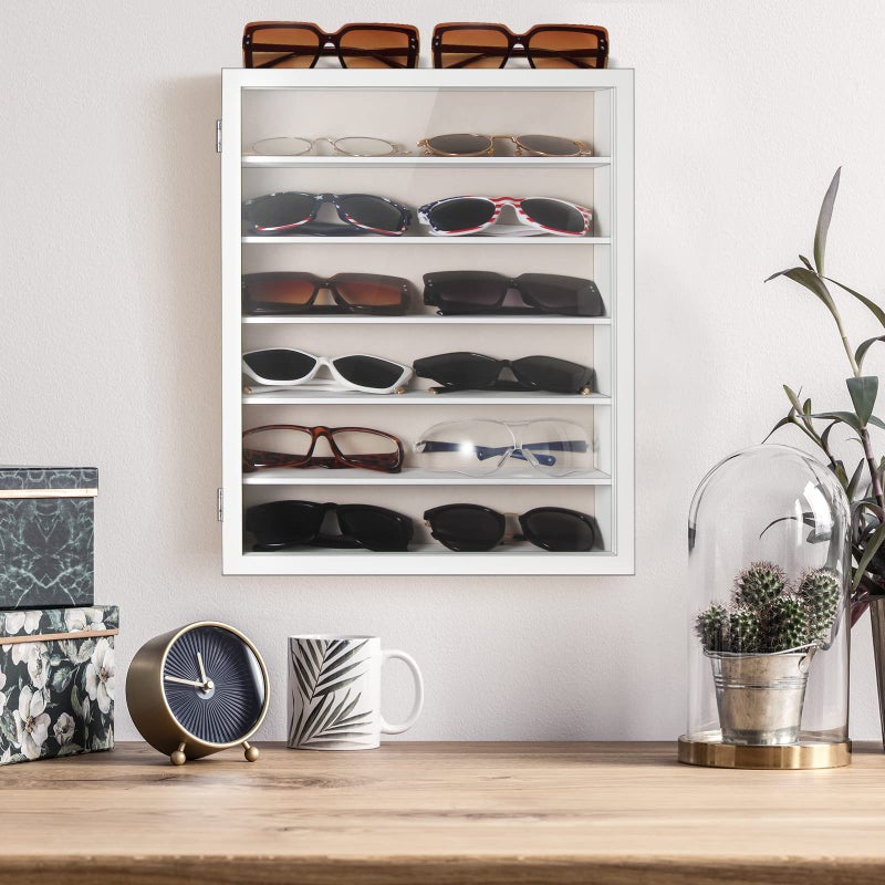 TJMOREE TJ.MOREE Sunglasses Organizer Storage Wall Mounted: 13 x 15.6 inches Eyewear Display Case Rustic Wood Eyeglasses Holder Large Glasses Storage Box,White - Image 4
