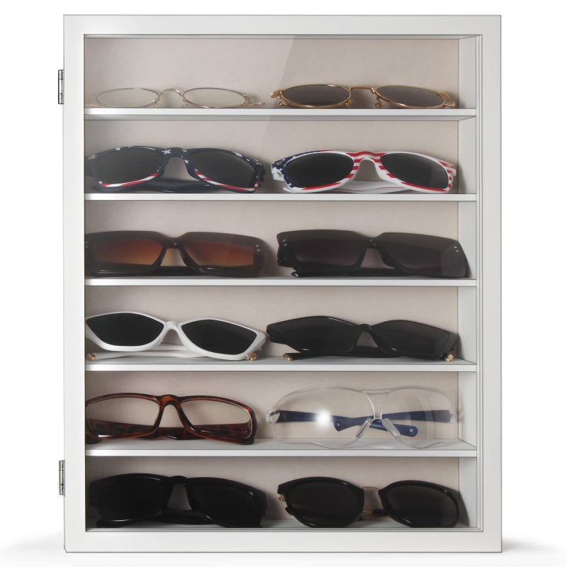 TJMOREE TJ.MOREE Sunglasses Organizer Storage Wall Mounted: 13 x 15.6 inches Eyewear Display Case Rustic Wood Eyeglasses Holder Large Glasses Storage Box,White - Image 3