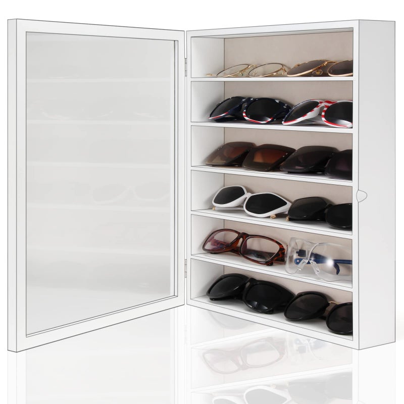 TJMOREE TJ.MOREE Sunglasses Organizer Storage Wall Mounted: 13 x 15.6 inches Eyewear Display Case Rustic Wood Eyeglasses Holder Large Glasses Storage Box,White - Image 2