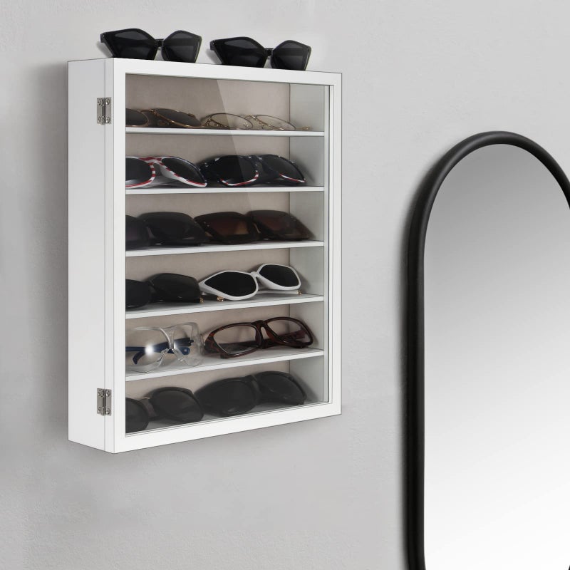 TJMOREE TJ.MOREE Sunglasses Organizer Storage Wall Mounted: 13 x 15.6 inches Eyewear Display Case Rustic Wood Eyeglasses Holder Large Glasses Storage Box,White - Image 5