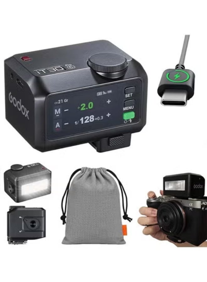 Godox iT30 Pro C iT30Pro C iT30ProC iT30Pro-C Mini Flash for Canon Camera, TTL Auto-Exposure, HSS 1/8000 Seconds, 2.4G Wireless Xsystem, 2.8" Full-Color Touchscreen, Lithium Battery (Black) - Image 1