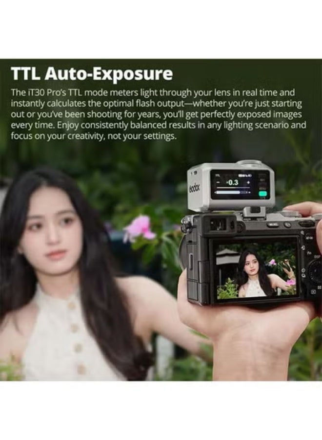 Godox iT30 Pro C iT30Pro C iT30ProC iT30Pro-C Mini Flash for Canon Camera, TTL Auto-Exposure, HSS 1/8000 Seconds, 2.4G Wireless Xsystem, 2.8" Full-Color Touchscreen, Lithium Battery (Black) - Image 2