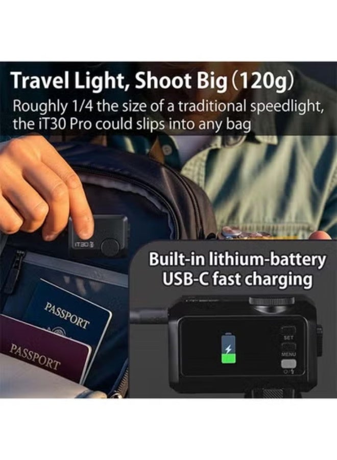 Godox iT30 Pro C iT30Pro C iT30ProC iT30Pro-C Mini Flash for Canon Camera, TTL Auto-Exposure, HSS 1/8000 Seconds, 2.4G Wireless Xsystem, 2.8" Full-Color Touchscreen, Lithium Battery (Black) - Image 4