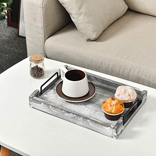 VERGOODR Country Rustic Torched Wood Nesting Breakfast Serving Trays with Handles, Set of 3 (White Grayish) - Image 5