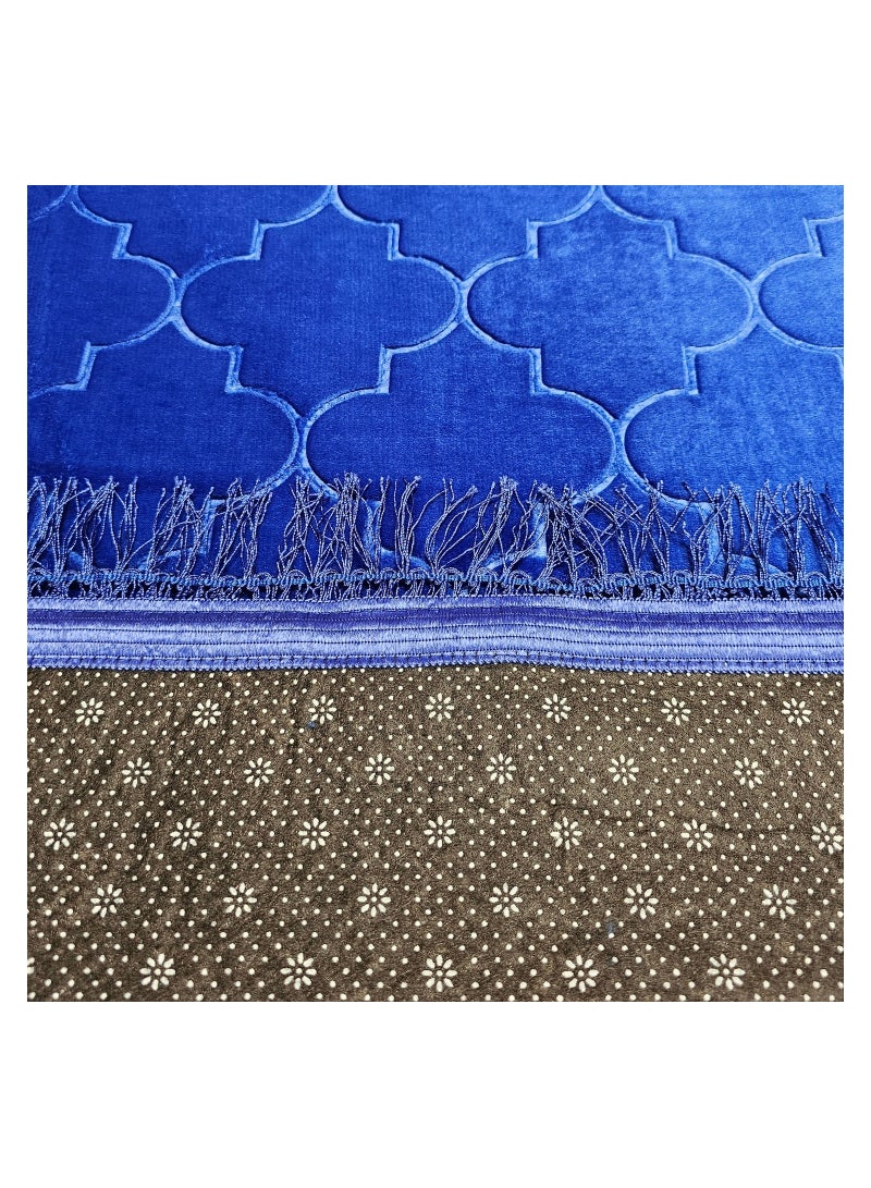 Fabienne Embossed Prayer Mat Blue 80x120cm Large Size Anti-Slip Velvet Top Thick Padded Prayer Rug New Design Sajadah Prayer Carpet for Men Women Eid Gift Ramadan  - Image 2